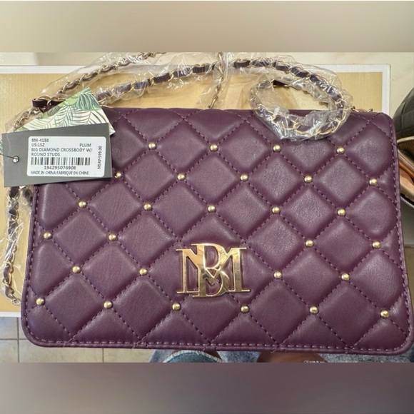 Badgley Mischka Handbags - Badgley Mischka Quilted Crossbody Bag in Deep Plum with Gold Hardware